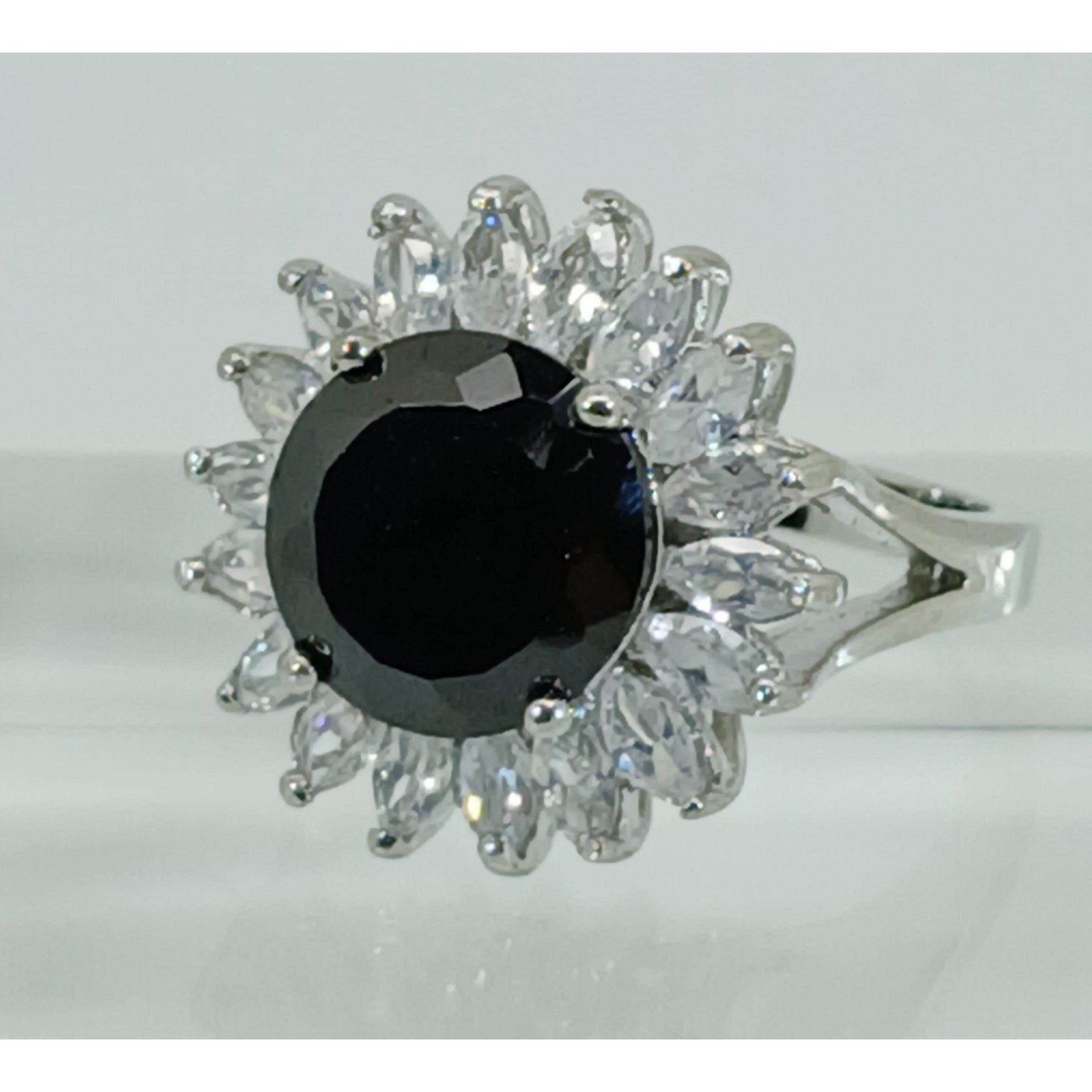 Ring Size 6.25 Silver Tone White Black  Gold GP Black CZ Cluster Cocktail Vintage