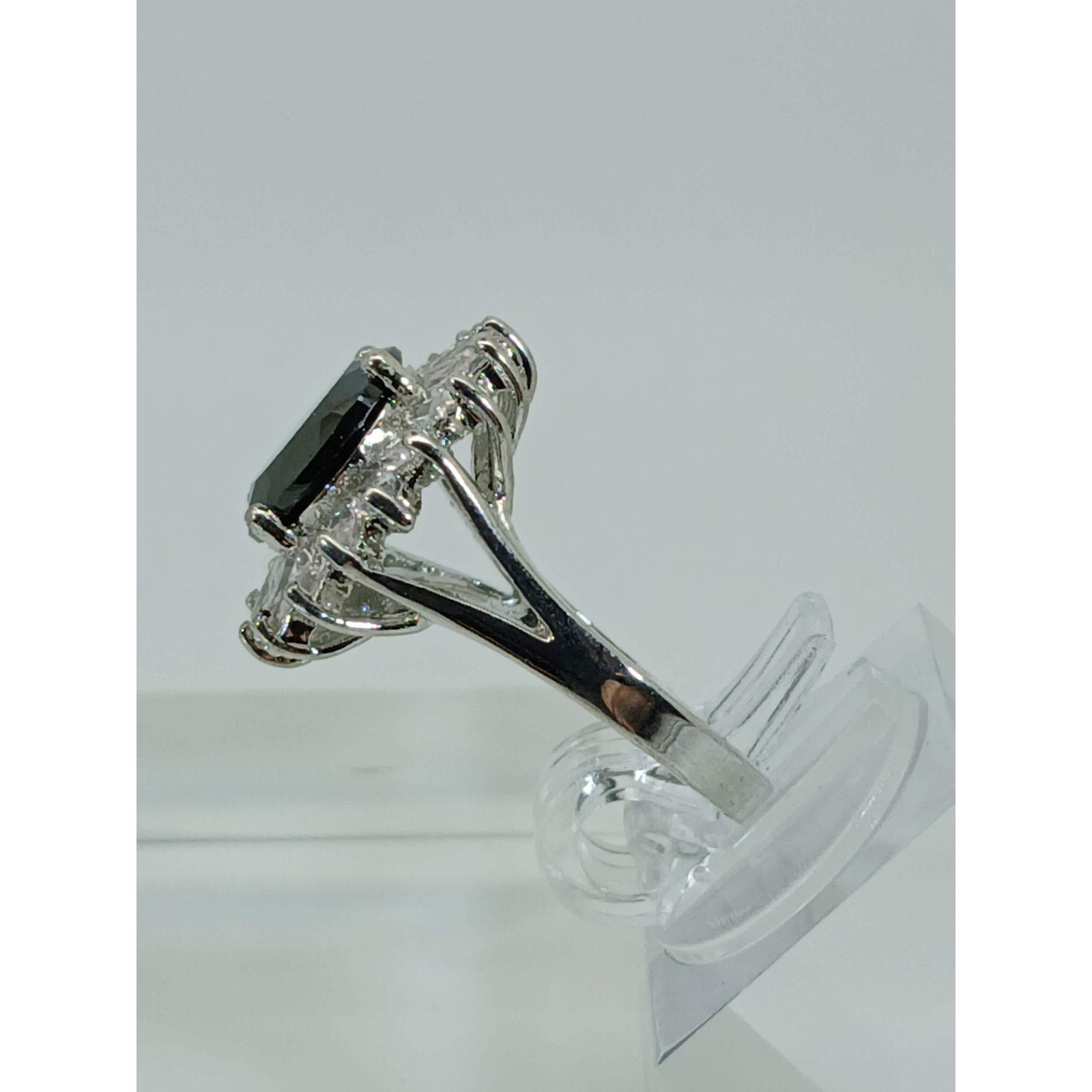 Ring Size 6.25 Silver Tone White Black  Gold GP Black CZ Cluster Cocktail Vintage