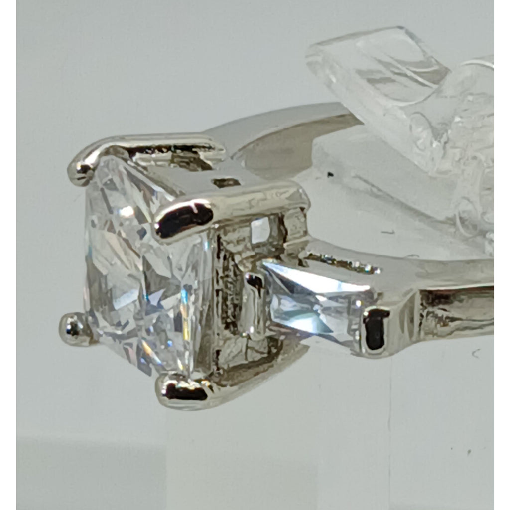 3.5 CT Vintage Princess Cut CZ Engagement Ring Silver Tone White Gold GP Size 10