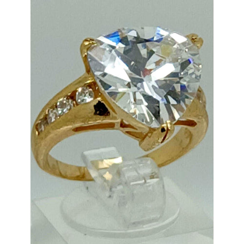 1990's Vintage Bold Trilliant Cut 8 CT Gold HGE CZ Sim Diamond Ring Size 7 Rare - HoneyThomas.com