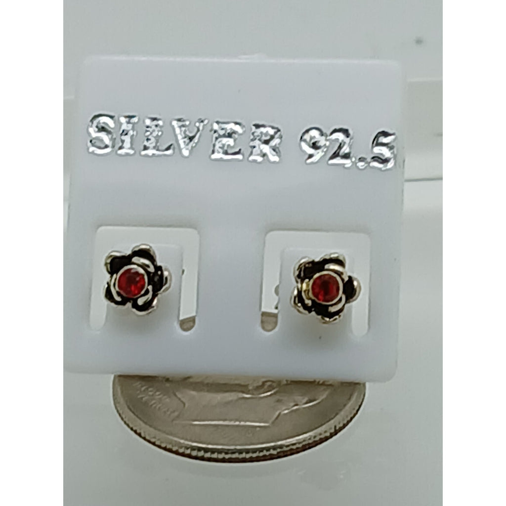 Vintage Estate Jewelry NOS .925 Sterling Silver Ruby Red Crystal Earrings - HoneyThomas.com