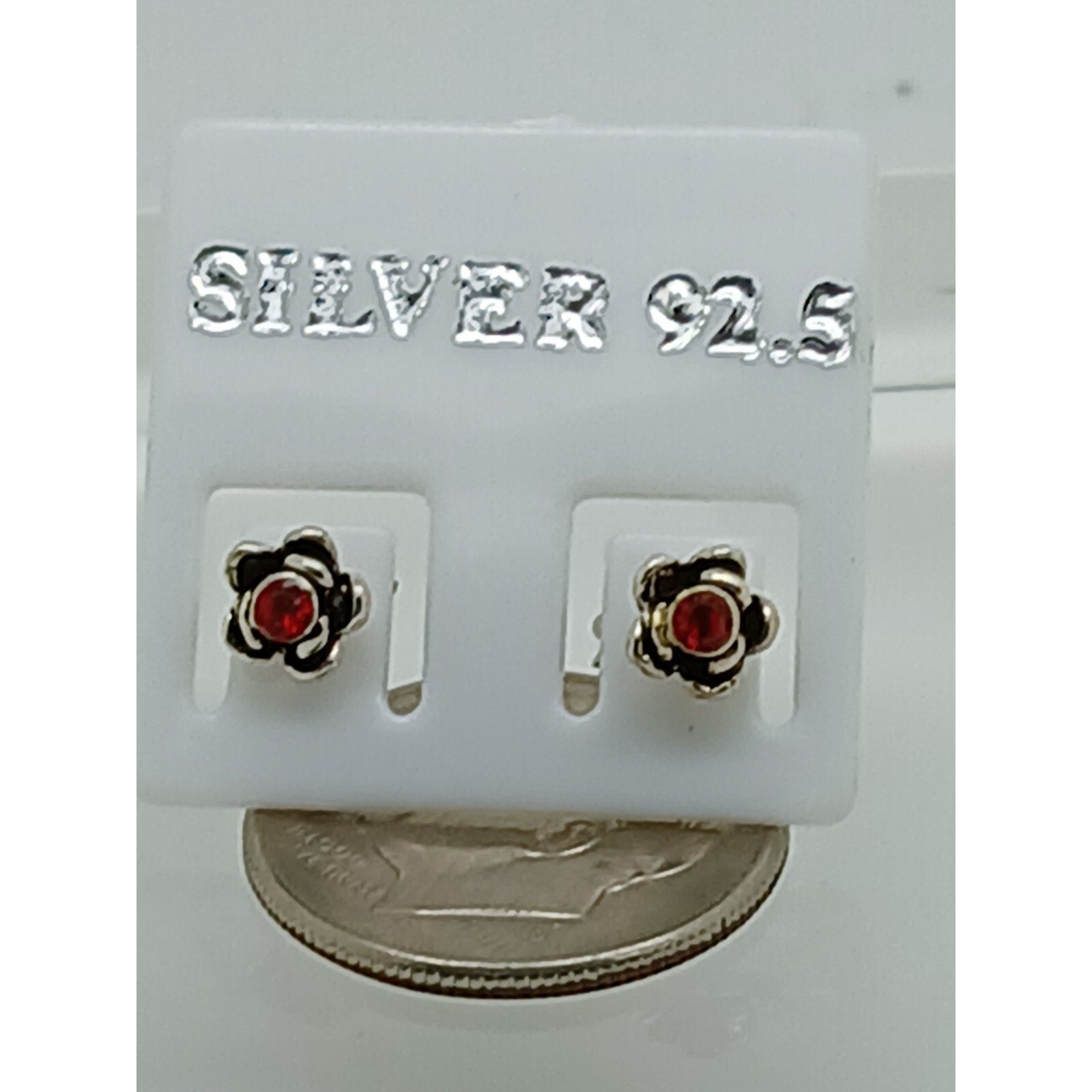 Vintage Estate Jewelry NOS .925 Sterling Silver Ruby Red Crystal Earrings - HoneyThomas.com