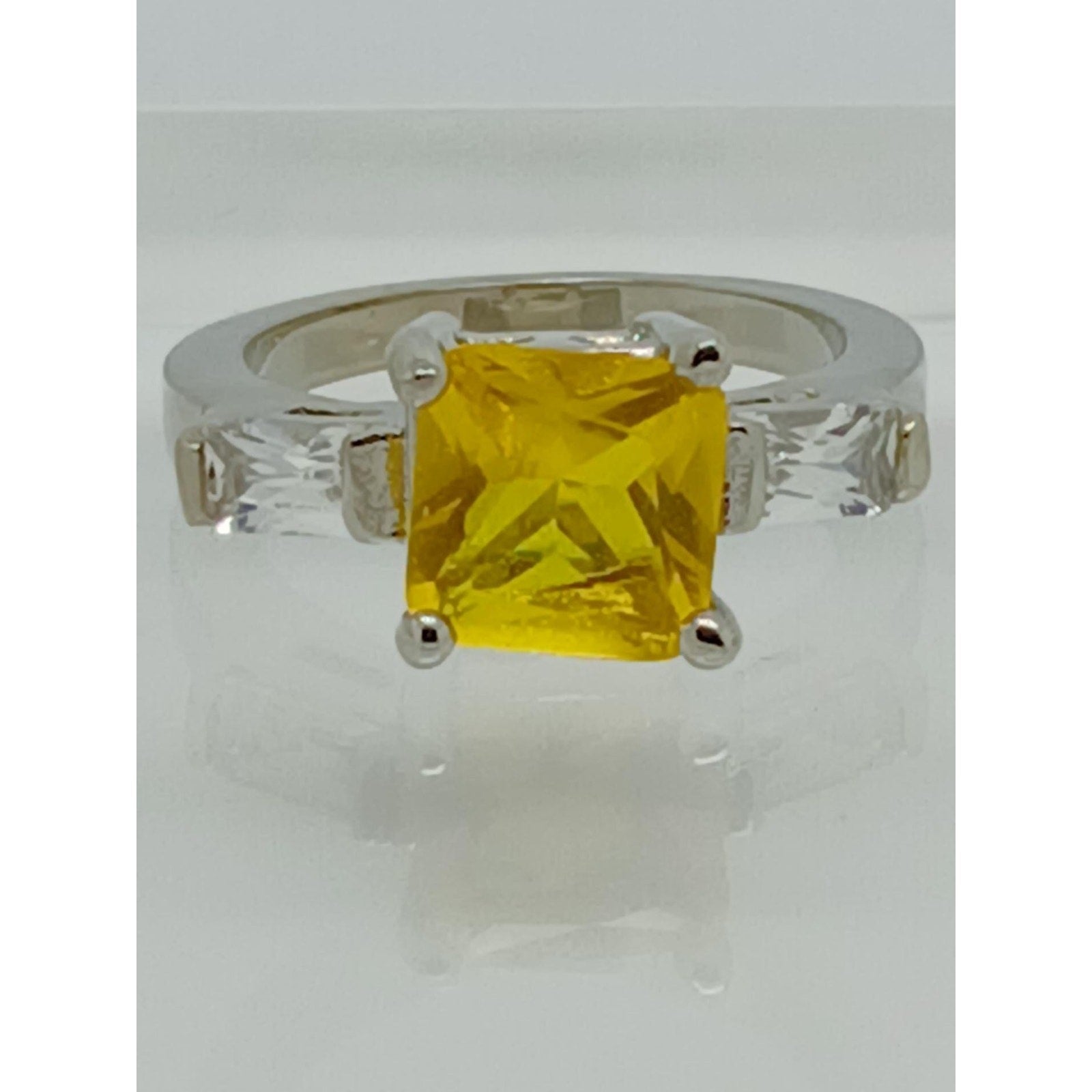 White Gold GP Canary Yellow Princess Cut Sim Diamond CZ Engagement Ring Size 10 - HoneyThomas.com