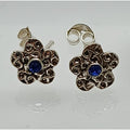 Vintage Estate Jewelry NOS .925 Sterling Silver Blue Crystal Flower Earrings - HoneyThomas.com