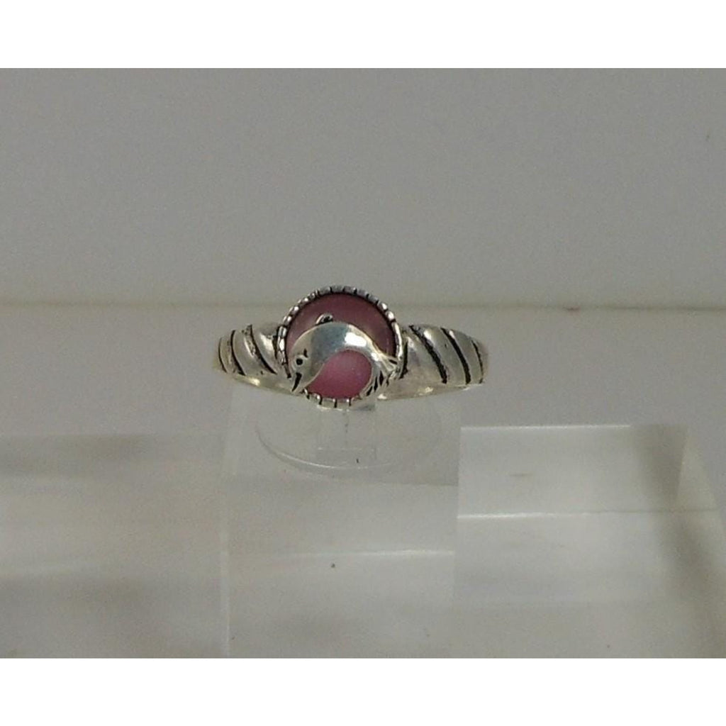925 Sterling Silver Pink Cat's Eye Dolphin Ring NOS Size 9 Vintage Chrysoberyl
