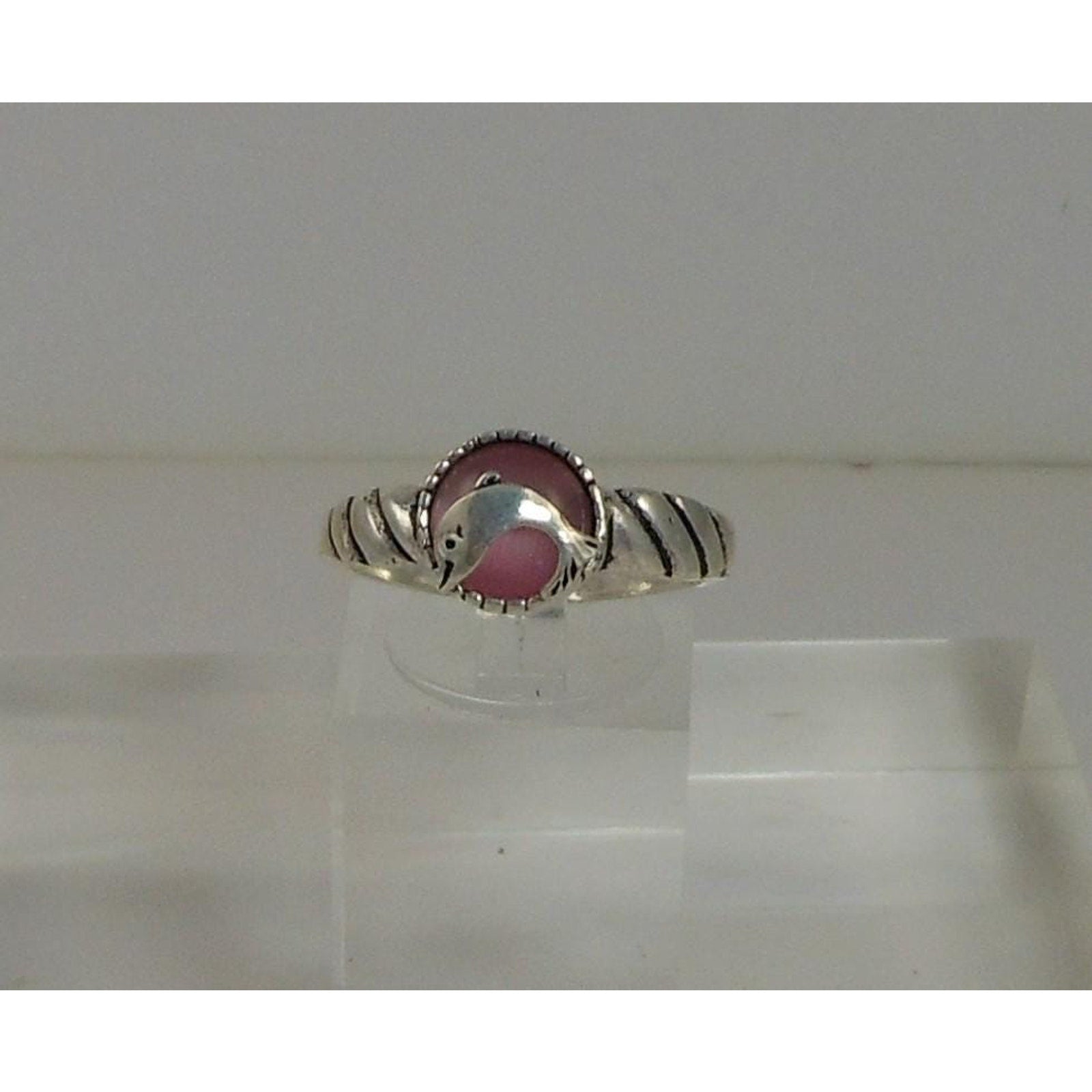 925 Sterling Silver Pink Cat's Eye Dolphin Ring NOS Size 9 Vintage Chrysoberyl