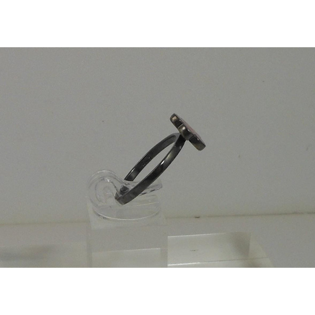 Fun Vibrant Red Flower Ring in Oxidized Sterling Silver - Size 8 - Enamel Resin