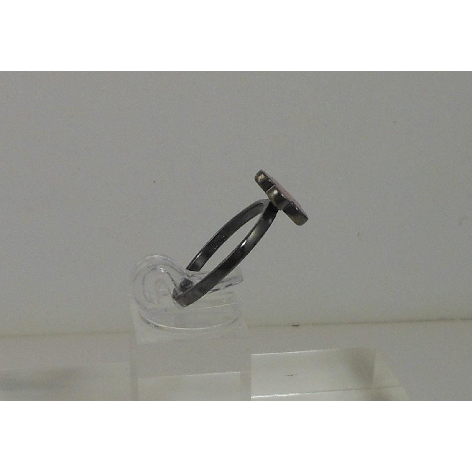 Fun Vibrant Red Flower Ring in Oxidized Sterling Silver - Size 8 - Enamel Resin