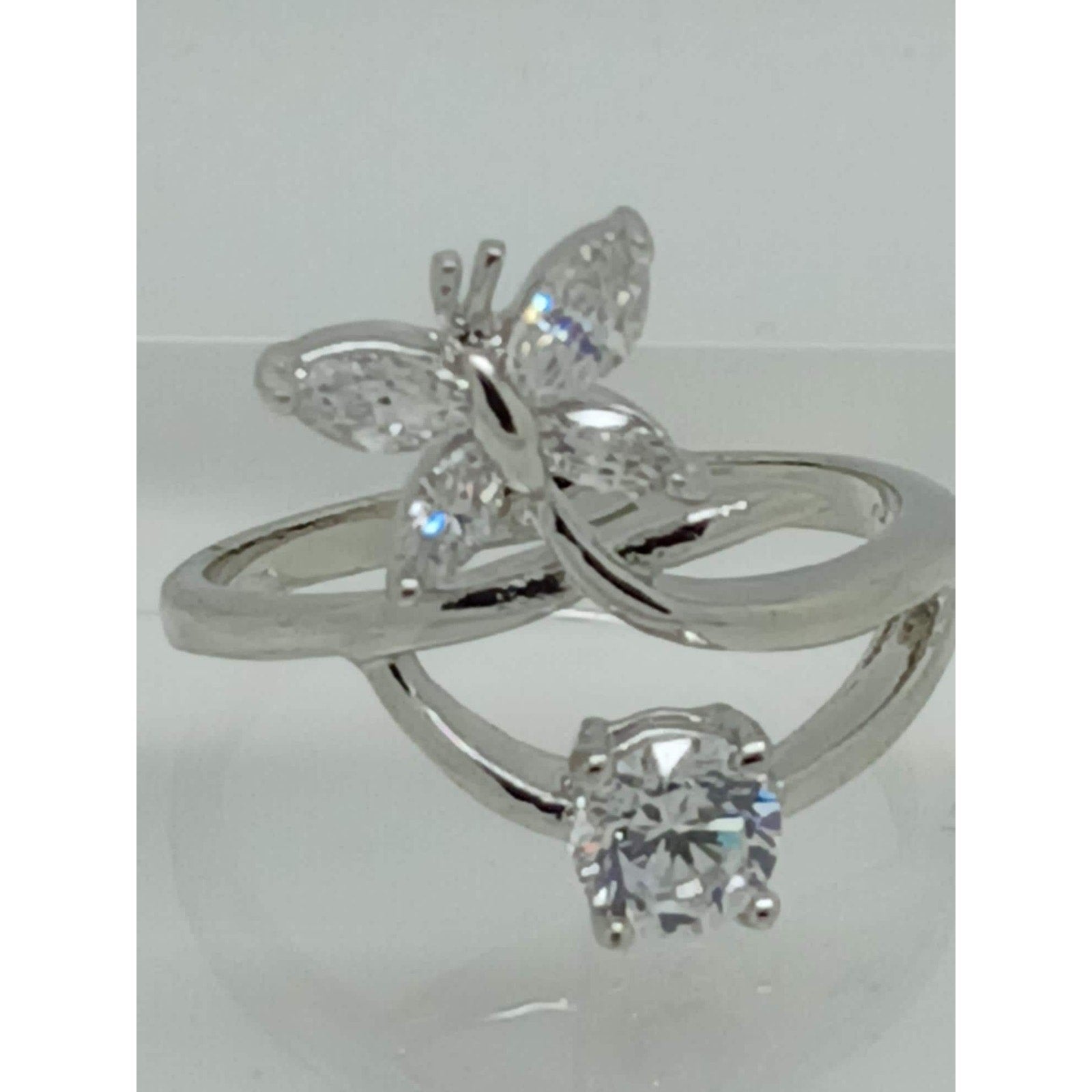 Vintage White Gold GP Round Marquise Cut Sim Diamond CZ Butterfly Ring Size 8.5 - HoneyThomas.com
