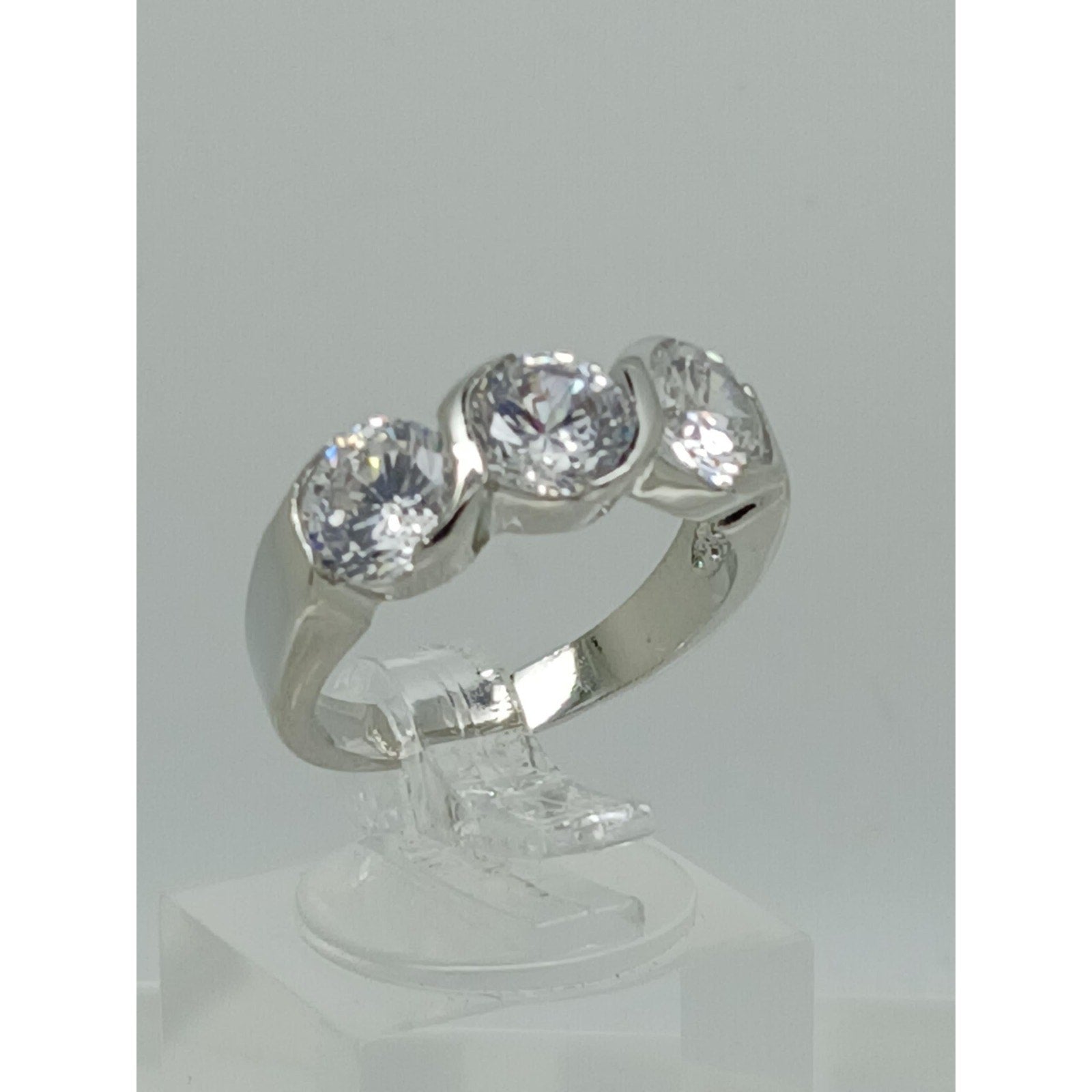 Vintage 3CT 3-Stone Simulated Diamond CZ Engagement Wedding Band Ring Size 9 NOS - HoneyThomas.com
