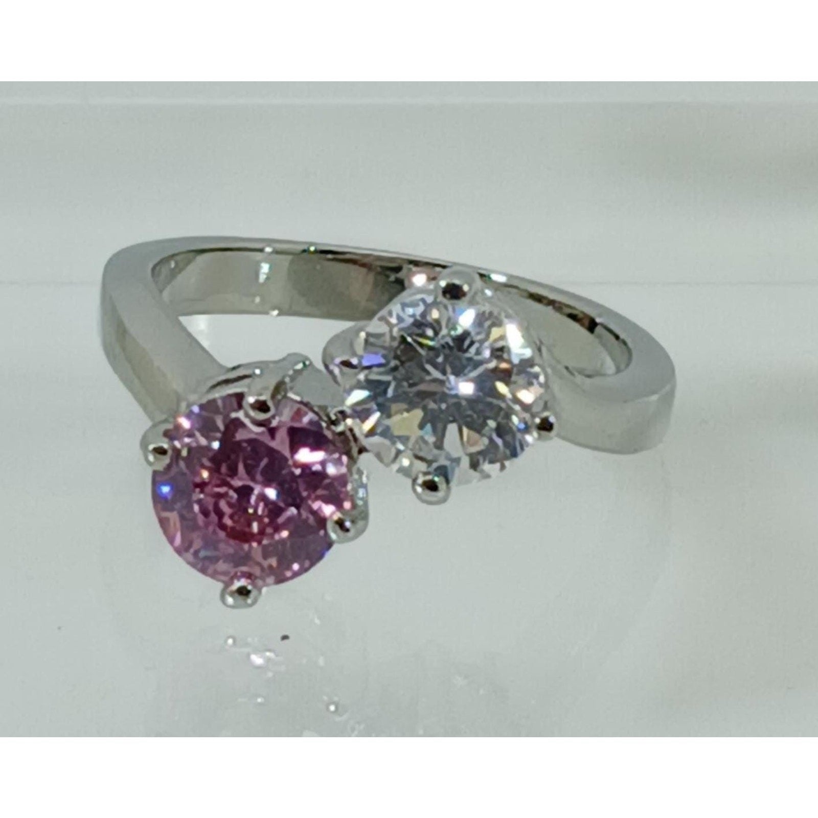 Vintage Size 8 Ring Pink Sim Diamond CZ Silver Tone White Gold GP Engagement NOS - HoneyThomas.com
