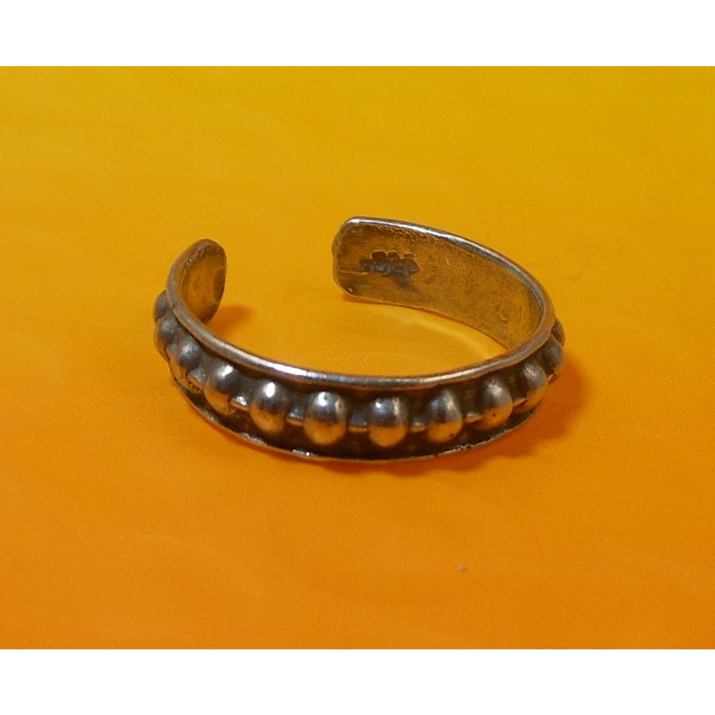 Vintage Sterling Silver Adjustable Ribbed Ball Toe Ring Sexy Beach Foot Jewelry