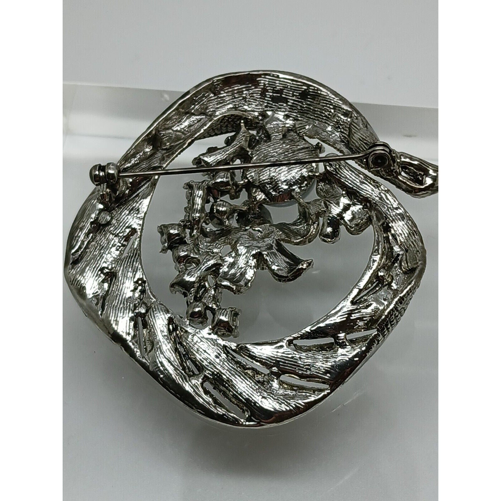 Gorgeous Vintage Estate Silver Grey Pearl Rhinestone Crystal AB Brooch