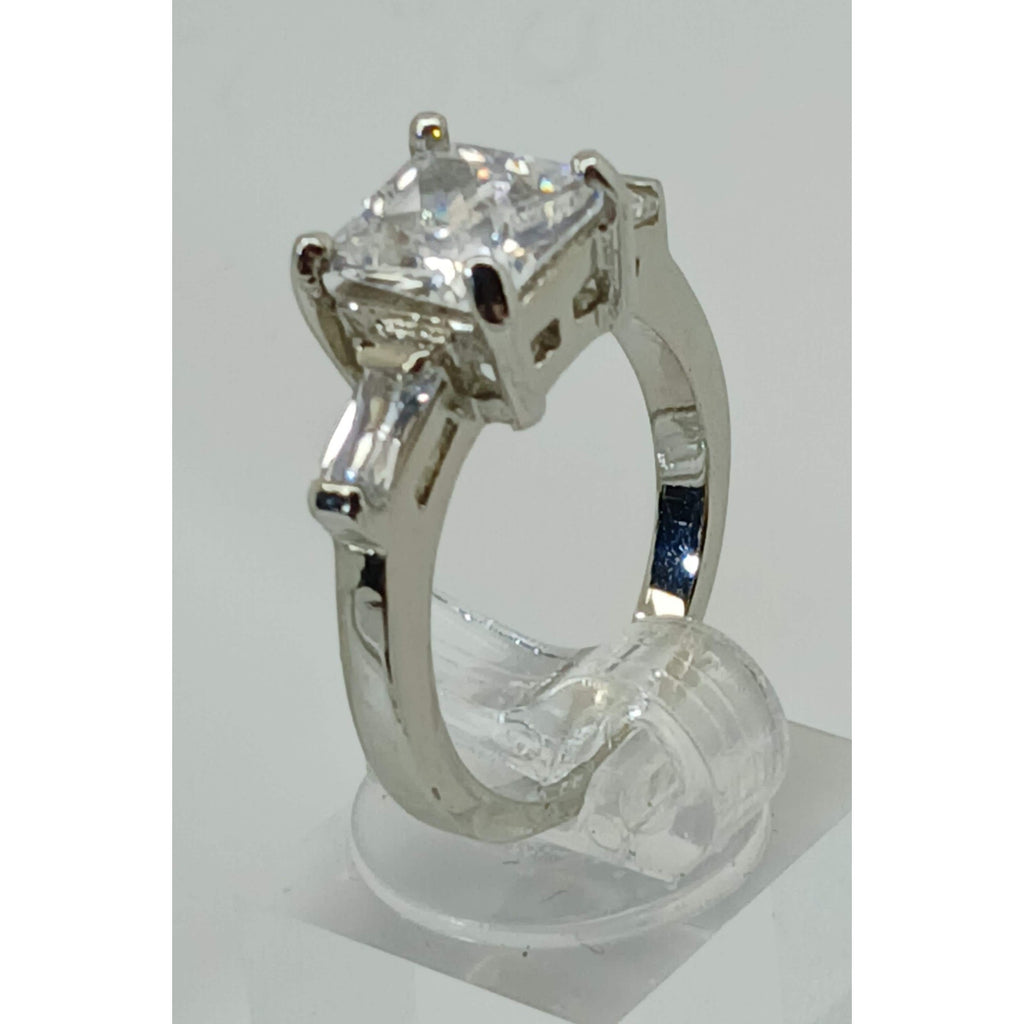 3.5 CT Vintage Princess Cut CZ Engagement Ring Silver Tone White Gold GP Size 10