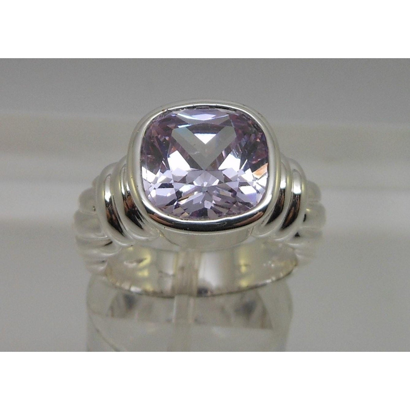 Vintage Designer Cocktail Ring Sterling Silver CZ Pink Purple 925 Signed Size 6