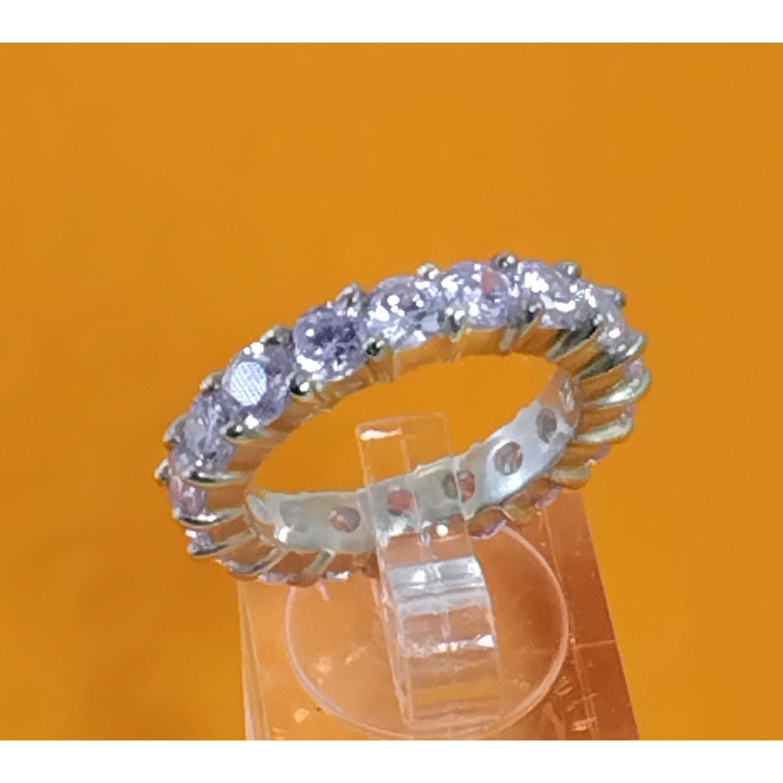 Vintage 1990's 2.89ct Sterling Silver Diamond CZ Ice Eternity Band Ring Size 7 - HoneyThomas.com