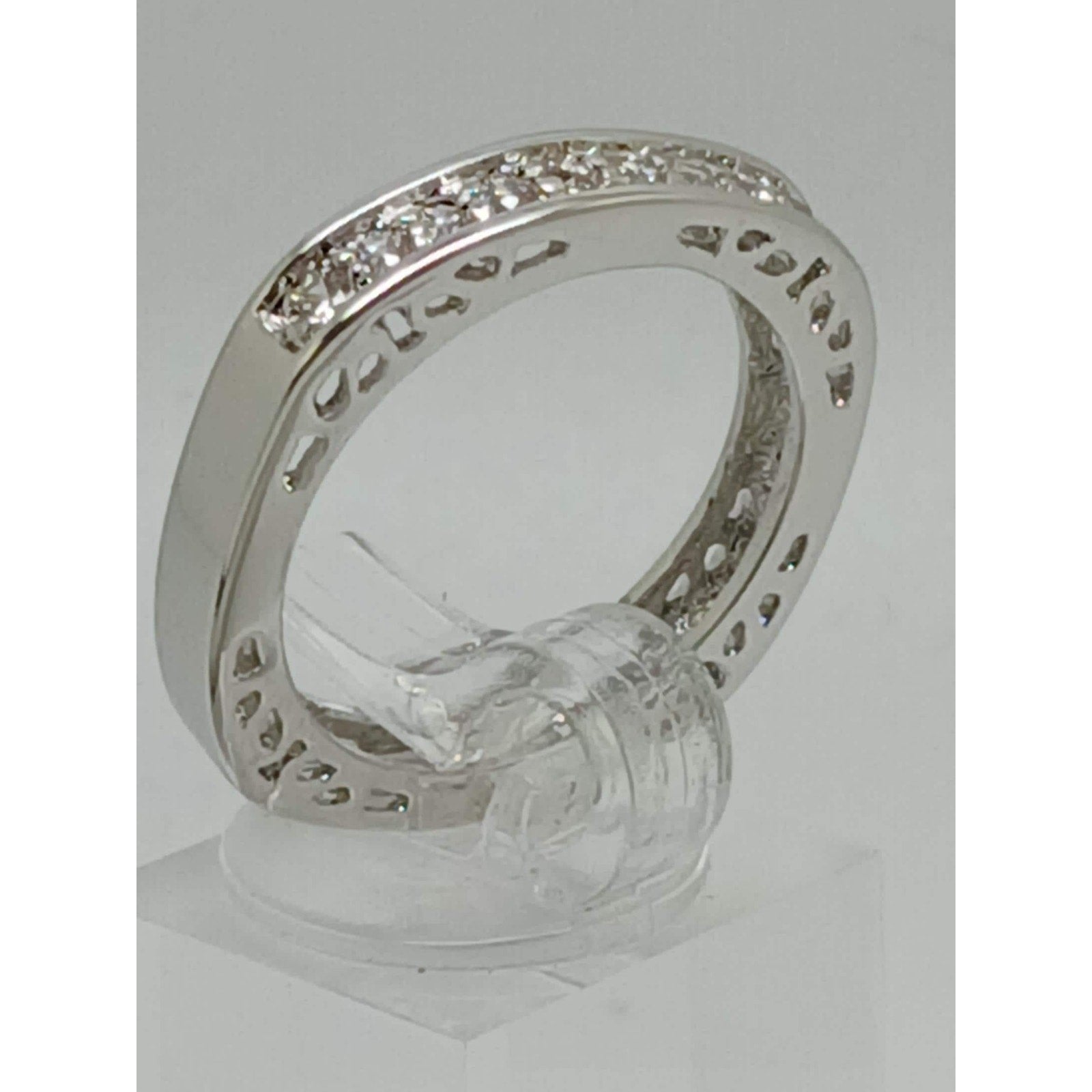 Unique Vintage White Gold GP Round Cut Sim Diamond CZ Stack Wedding Ring Size 6 - HoneyThomas.com