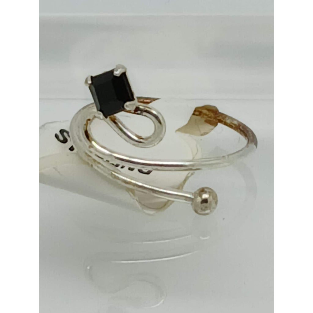 Sexy Swirly Black Crystal Rhinestone Toe Ring Adjustable Size Sterling Silver