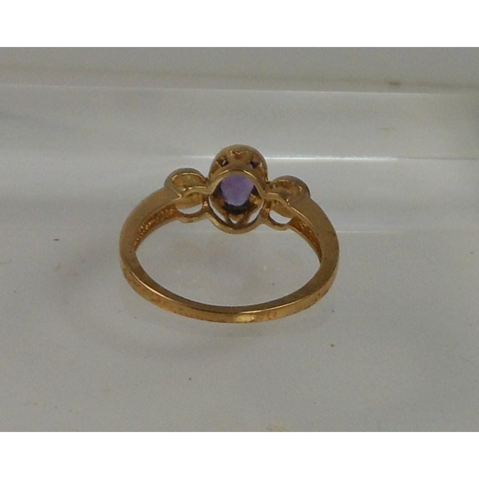 Vintage 10K Gold Natural Diamond Purple Amethyst Ring Size 6.5 NOS 8mm 2.2grams