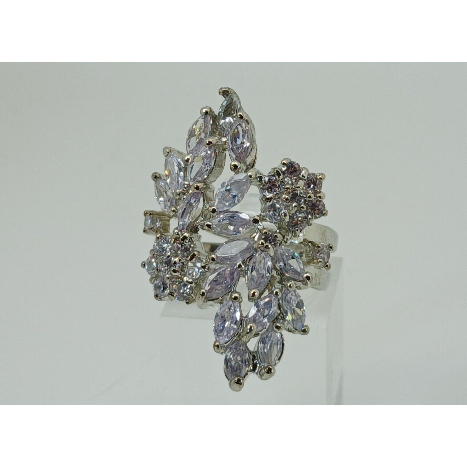Vintage 1990's Ring Size 6.5 Silver Tone Gold GP Diamond CZ Cluster Ice Cocktail - HoneyThomas.com