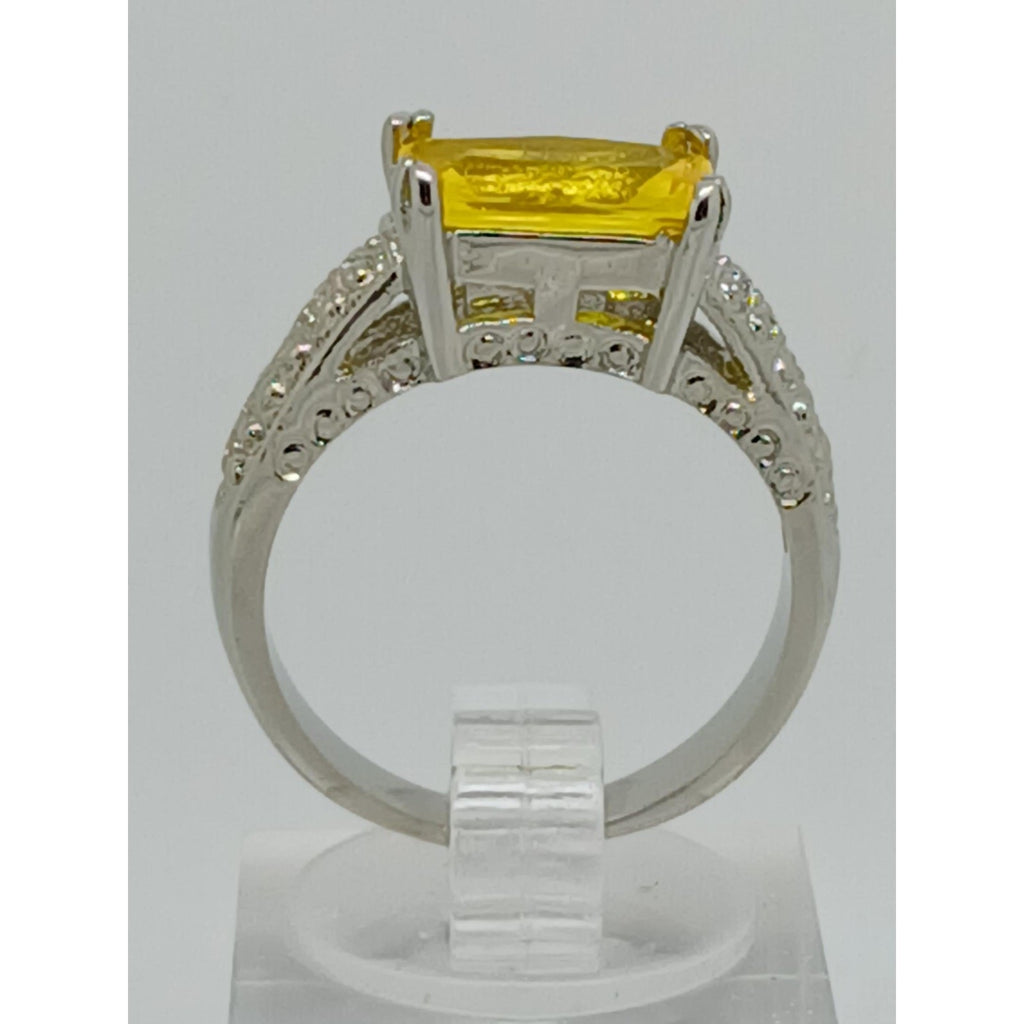 3CT Vintage Gold Plated Canary Yellow Radiant Sim Diamond CZ Engagement Ring 8 - HoneyThomas.com