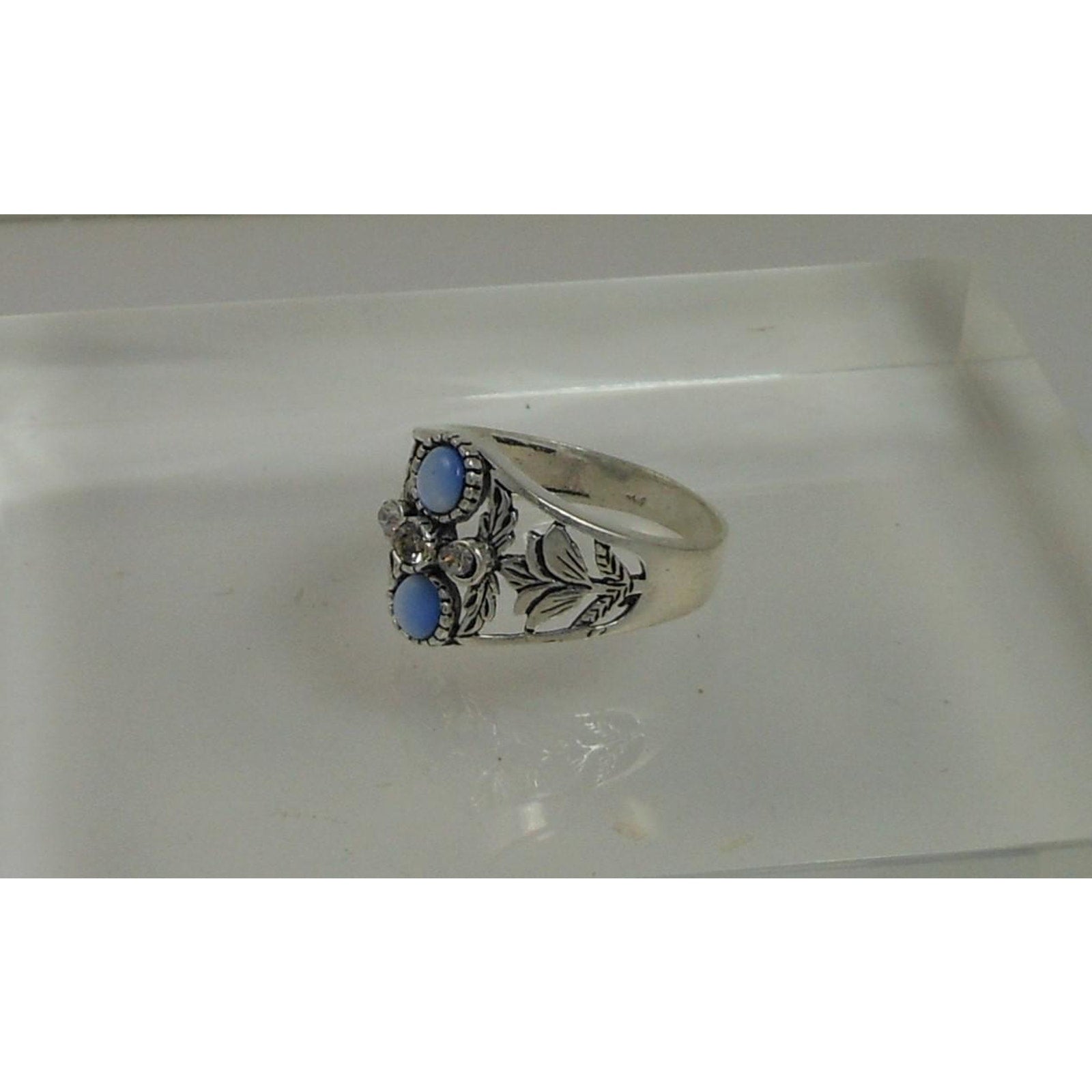 Vintage Sterling Silver Blue Cat's Eye Chrysoberyl CZ Ring NOS Size 8.25 3.4g