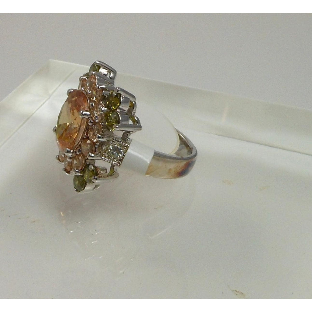 Elegant Vintage Sterling Silver CZ Cocktail Ring Size 6 9.1g Thailand 925 Stamp