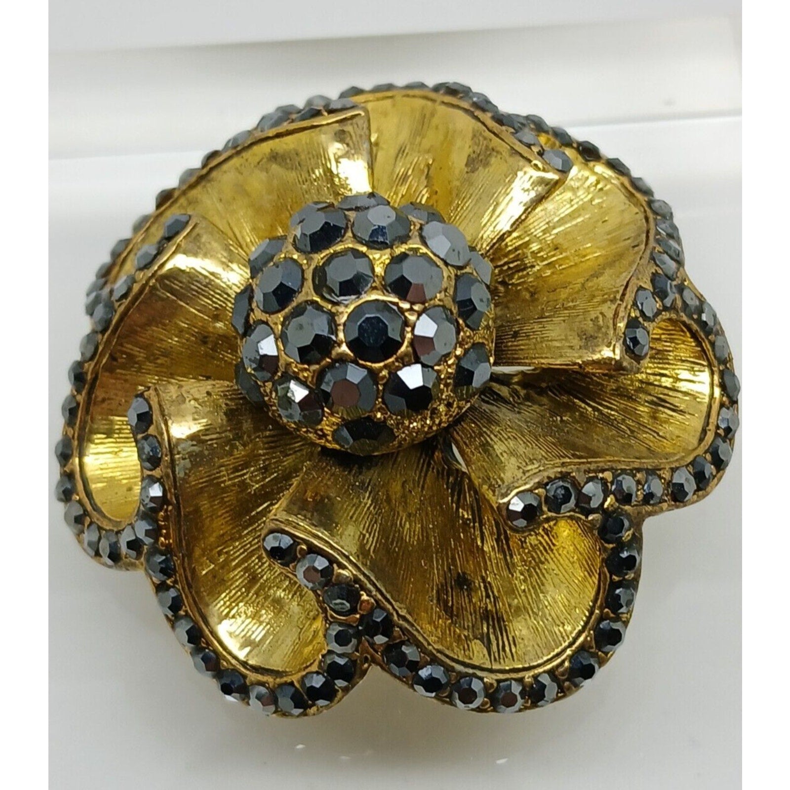 Vintage Antique Style 90s Gold Floral AB Rhinestone Crystal Brooch Pin Rare New