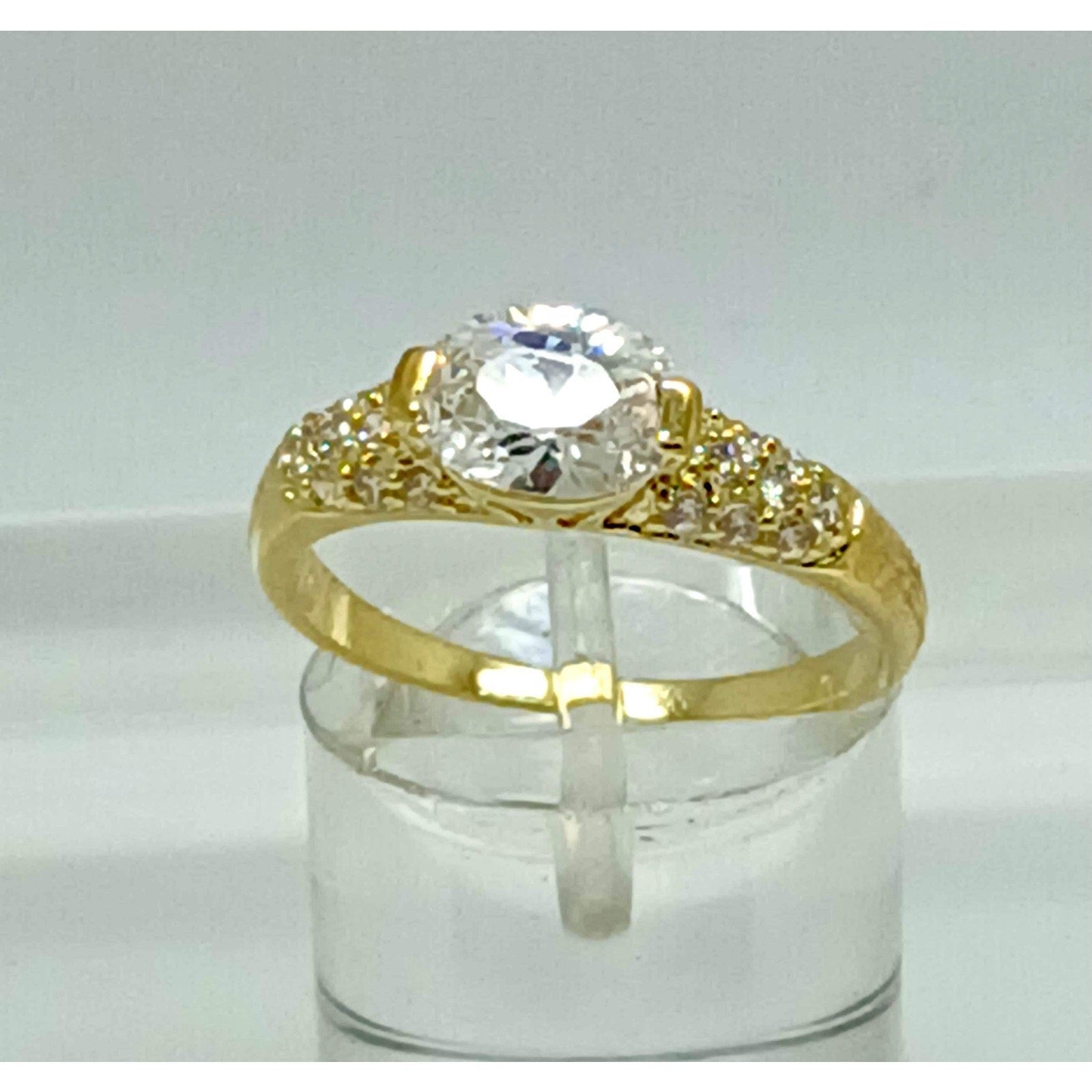 Vintage 1990's Gold Plated CZ Engagement Ring: Sim Diamond Wedding Band, Size 8 - HoneyThomas.com