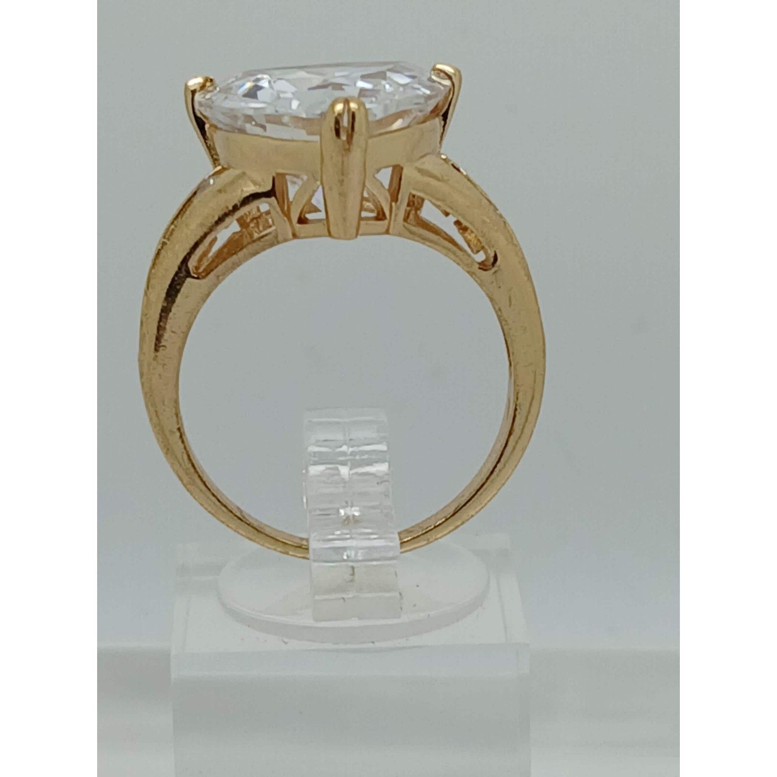 1990's Vintage Bold Trilliant Cut 8 CT Gold HGE CZ Sim Diamond Ring Size 7 Rare - HoneyThomas.com
