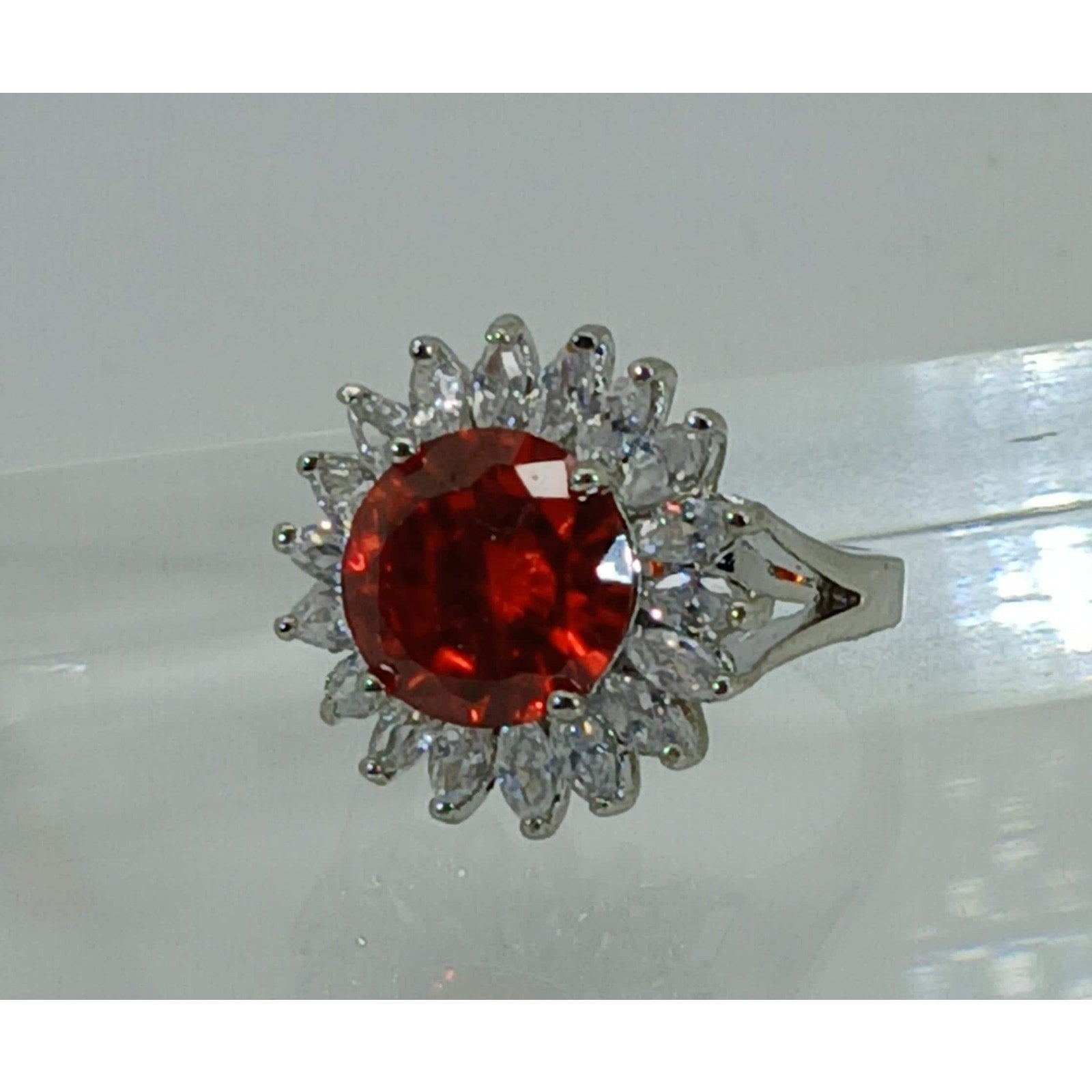 Vintage Ring Size 6.5 Silver Tone White Gold GP Orange CZ Cluster Cocktail NOS - HoneyThomas.com
