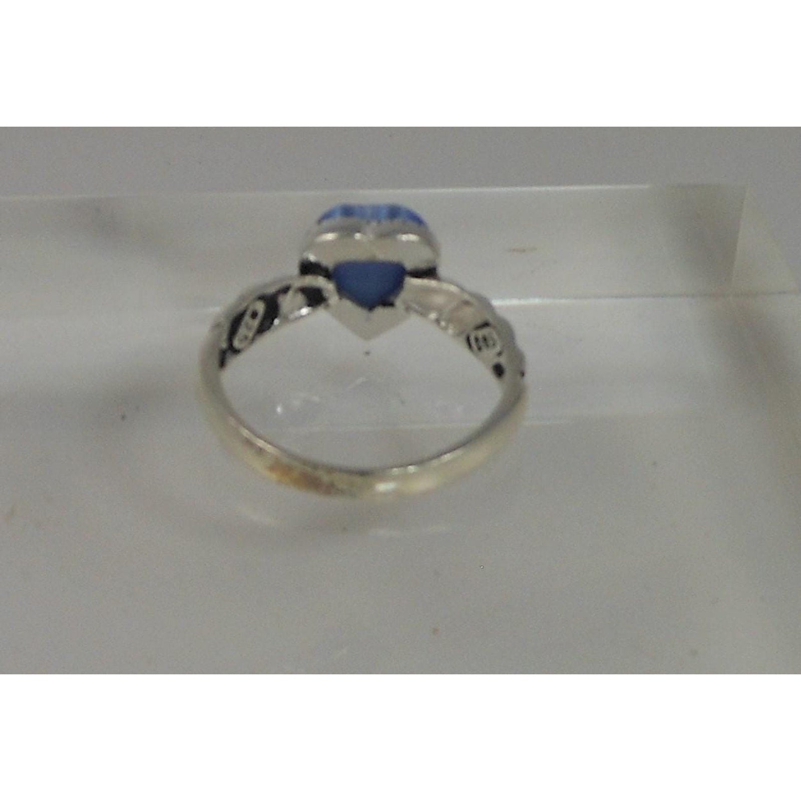 Vintage Designer Sterling Silver Blue Cat's Eye Heart Ring Size 8.25 Chrysoberyl