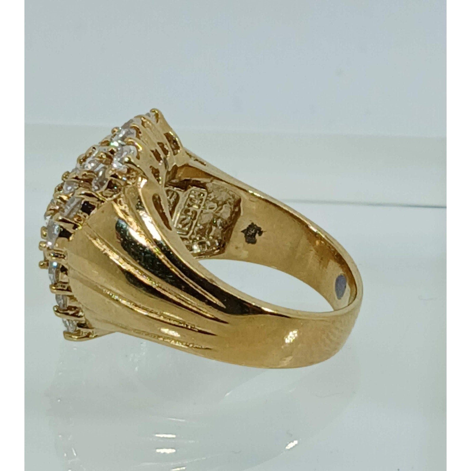 1990's Gold Vermeil Sterling Silver Sim Diamond Cluster Cocktail Ring Size 7 - HoneyThomas.com