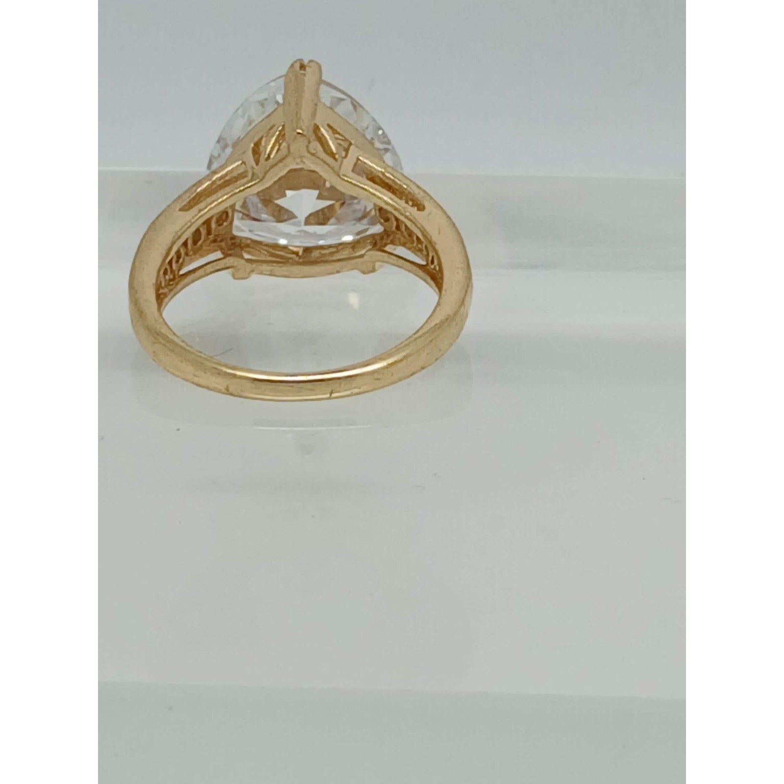 1990's Vintage Bold Trilliant Cut 8 CT Gold HGE CZ Sim Diamond Ring Size 7 Rare - HoneyThomas.com