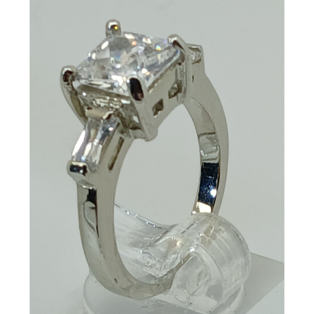 3.5 CT Vintage Princess Cut CZ Engagement Ring Silver Tone White Gold GP Size 10