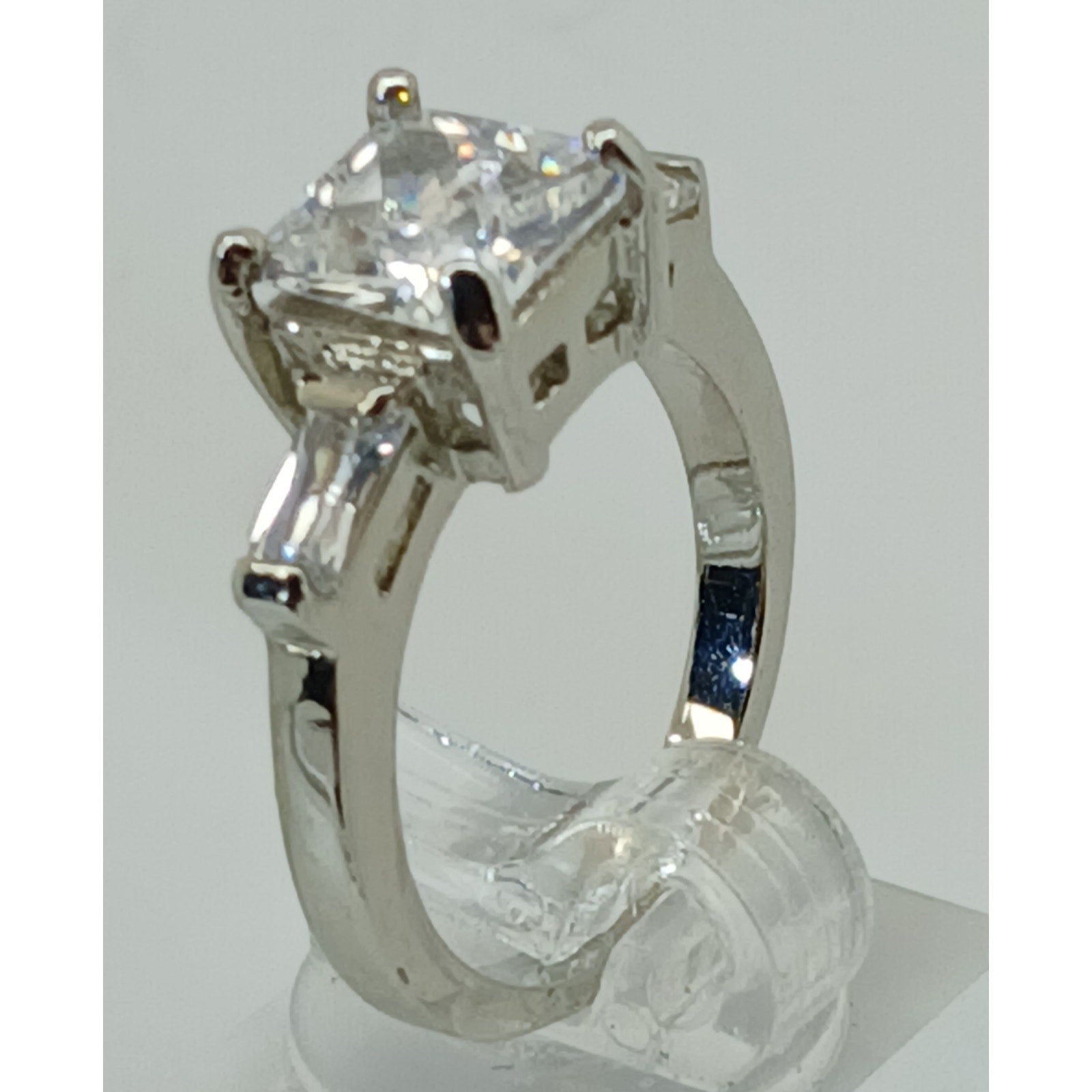 3.5 CT Vintage Princess Cut CZ Engagement Ring Silver Tone White Gold GP Size 10