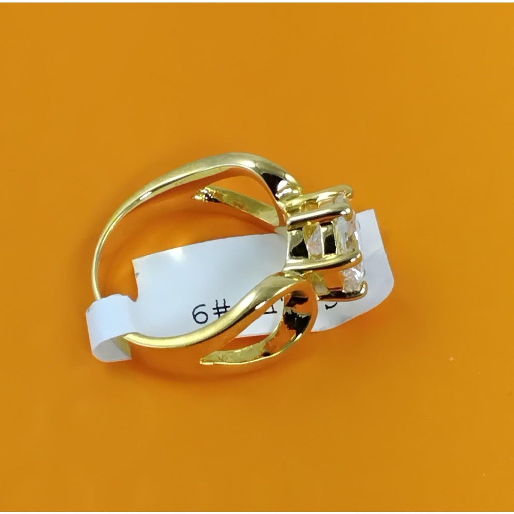 1990s Gold Plated 3.25 CT Size 9 Solitaire Engagement Cocktail Sim Diamond Ring - HoneyThomas.com