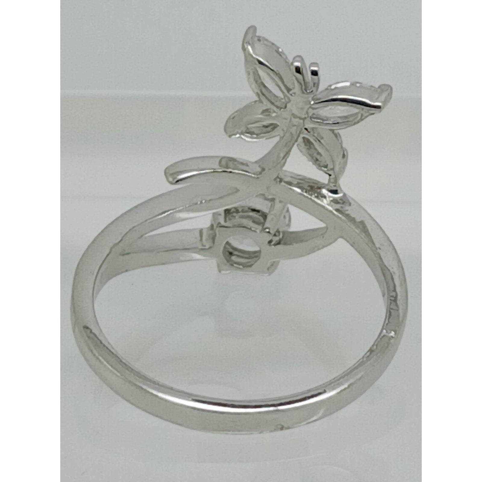 Vintage White Gold GP Round Marquise Cut Sim Diamond CZ Butterfly Ring Size 7