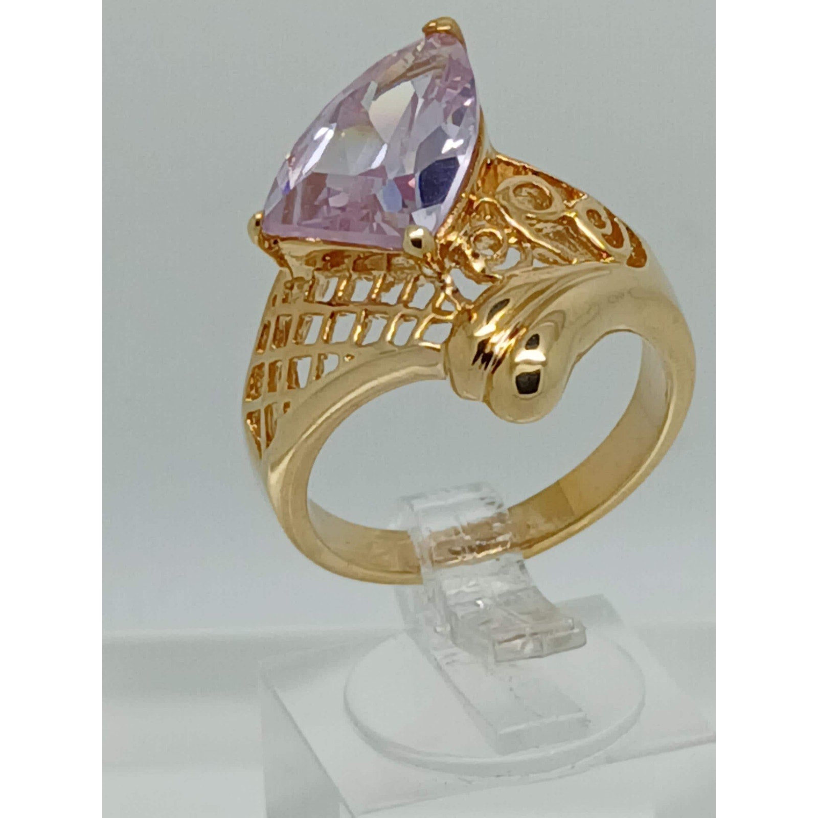 Vintage Gold EP Light Amethyst Sim Diamond 90's Bold CZ Cocktail Ring Size 7