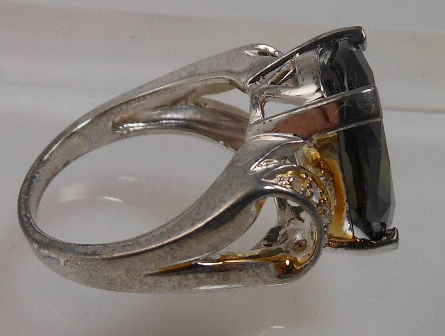 Vintage Sterling Silver Dark Green CZ Cocktail Ring NOS Statement Jewelry Size 8