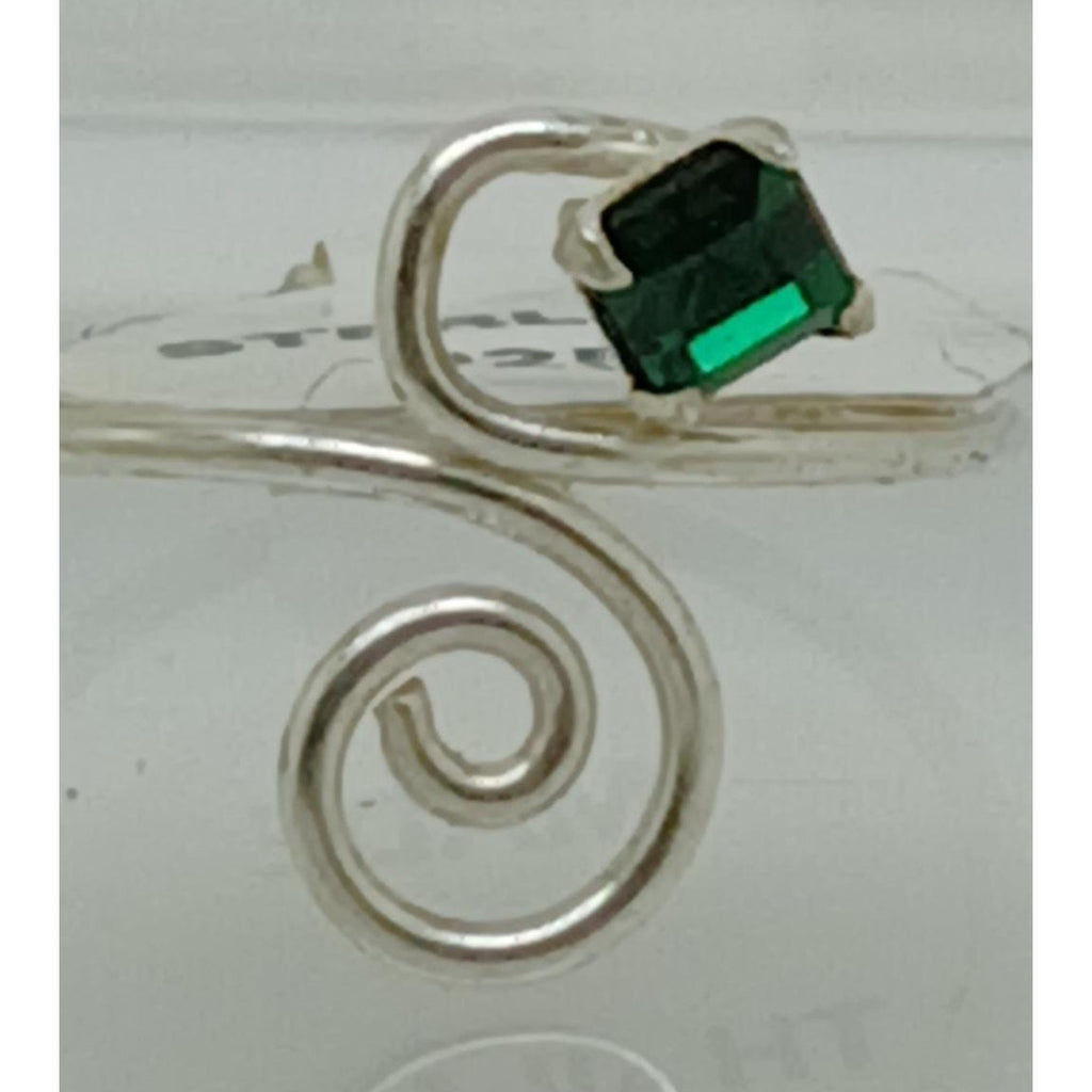 Sterling Silver Sexy Emerald Green Crystal Rhinestone Toe Ring - Adjustable Size
