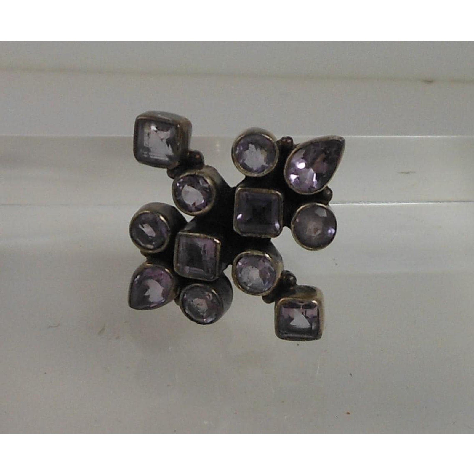 Handcrafted Sterling Silver Ring Vintage Natural Amethyst Size 6 Unique Design - HoneyThomas.com