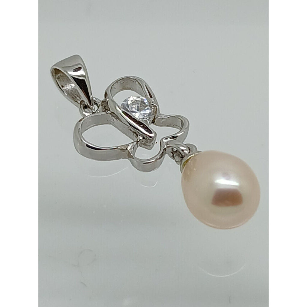 Thailand Sterling Silver Sim Diamond Pearl Butterfly Pendant Necklace Gift Boxed - HoneyThomas.com