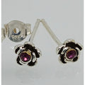 Vintage Estate Jewelry NOS .925 Sterling Silver Purple Rose Crystal Earrings - HoneyThomas.com