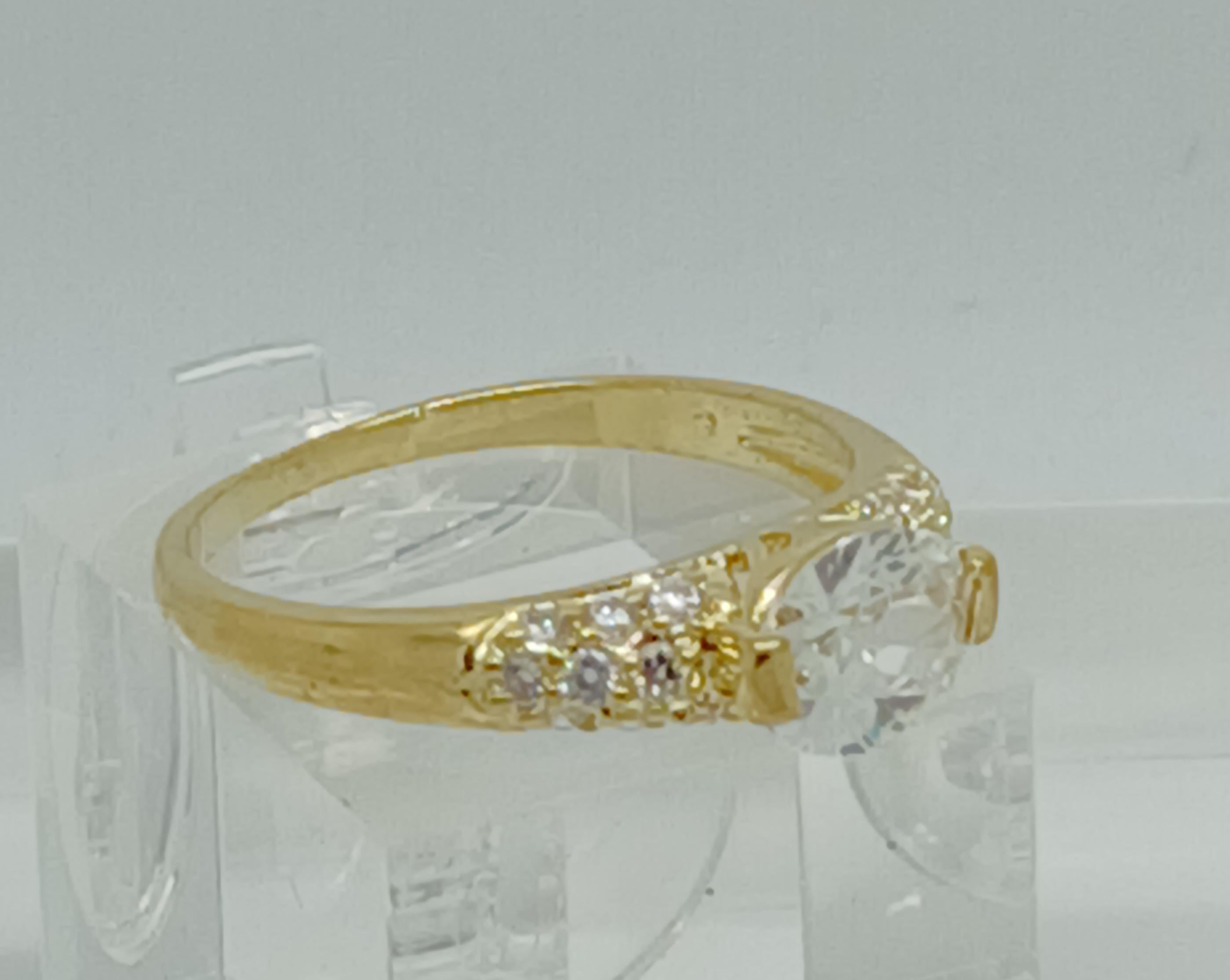 Vintage Gold Plated CZ Engagement Ring: Simulated Diamond Wedding Band, Size 8