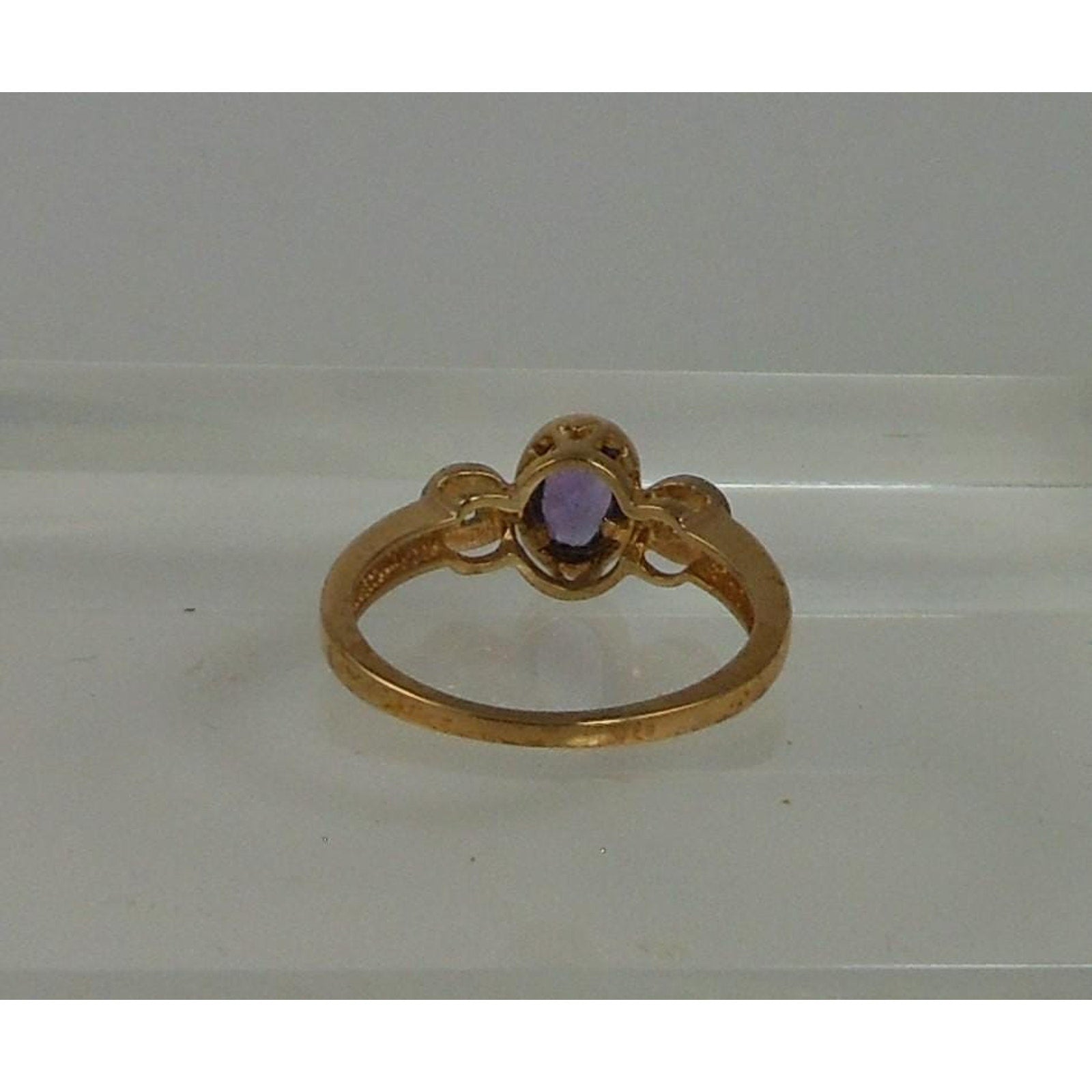 Vintage 10K Gold Natural Diamond Purple Amethyst Ring Size 6.5 NOS 8mm 2.2grams