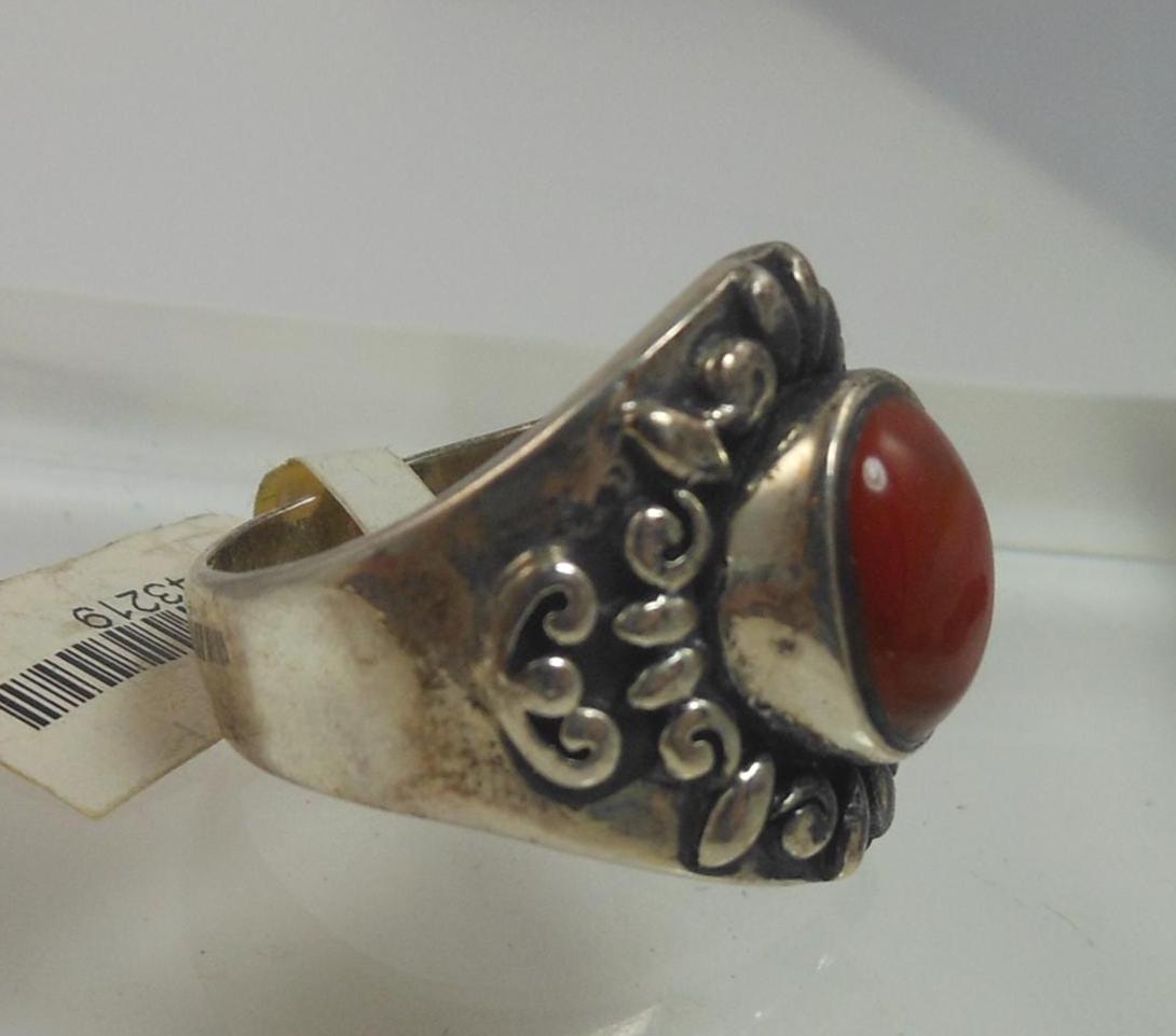 Vintage Oxidized Sterling Silver Carnelian Ring - Size 7.5