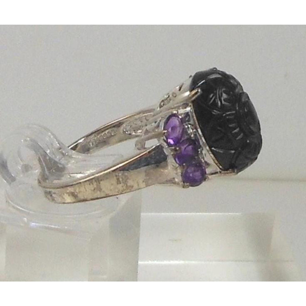Handcrafted Sterling Silver Ring with Natural Amethyst Chalcedony Size 8 5.7gram - HoneyThomas.com