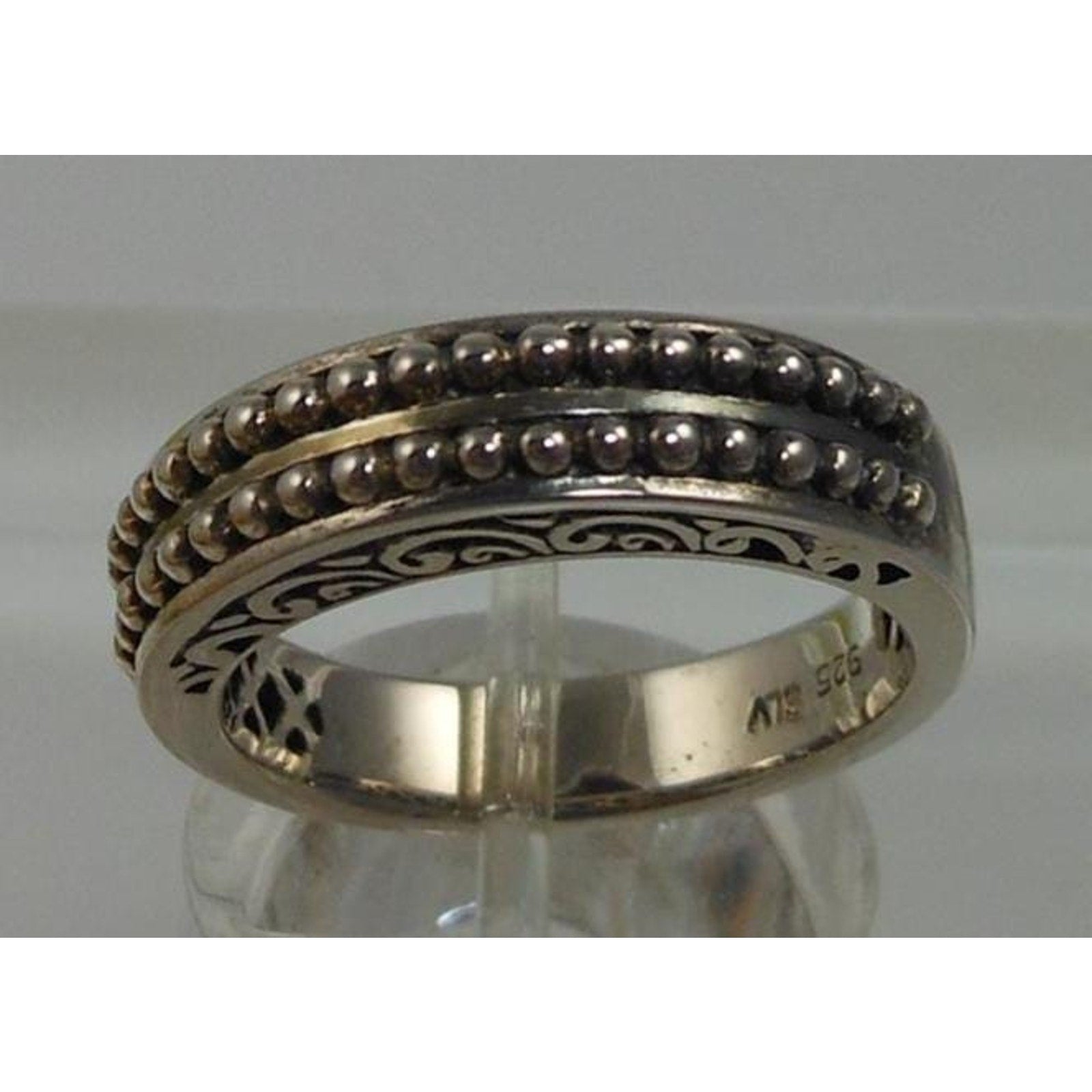 Vintage Oxidized Sterling Silver Beaded Bali Ring Stack Designer Signed SLV 7.25 - HoneyThomas.com