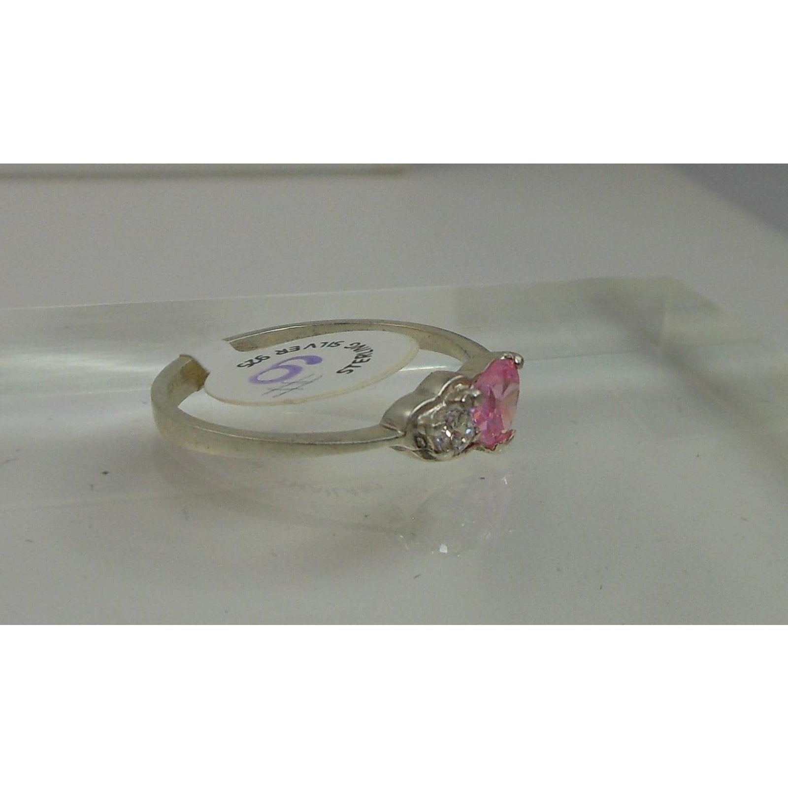 Vintage 925 Sterling Silver Pink Ice CZ Ring Size 9 - HoneyThomas.com